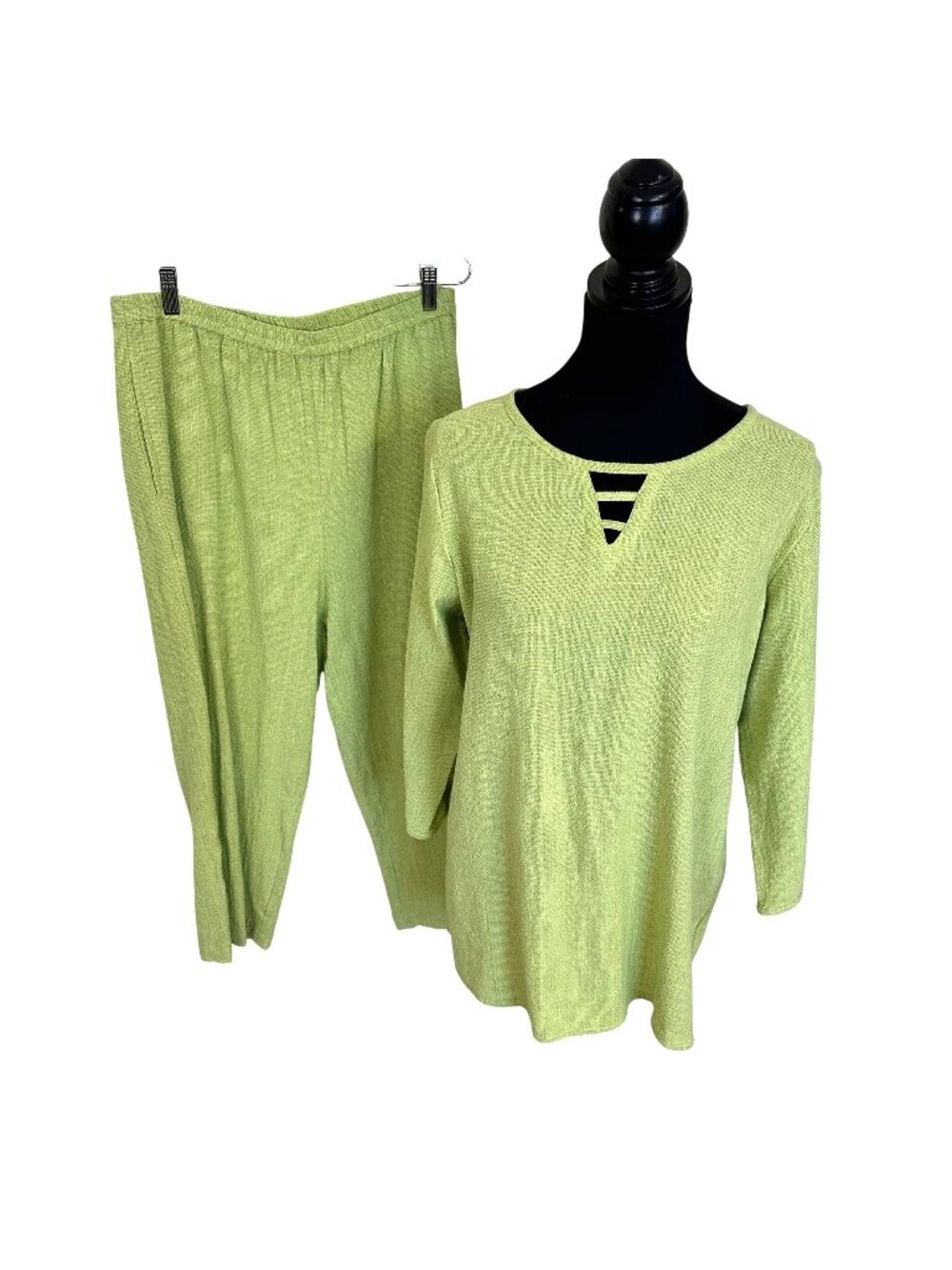 Womens Lime Green Pant Set Cotton Toofan Wide Leg Large Weave Pockets Resort